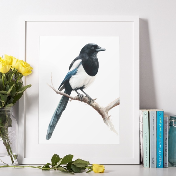 Watercolor Magpie Bird Wall Art Print, Unframed - Elegant Nature-Inspired Decor - Picture 6 of 6